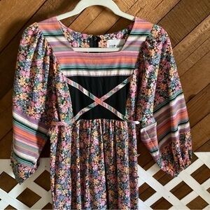 Vintage floral and stripe cottage core maxi dress size S
